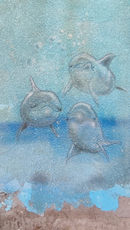 blue seascape pattern with fish wall design. high quality photoの写真素材