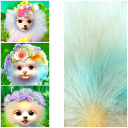 collage illustration cute dogs and wool texture,3d art. high quality photoの写真素材