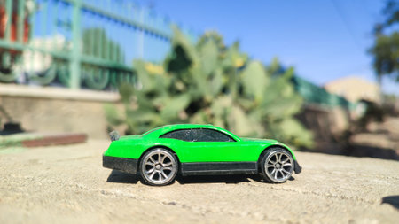 green model car, toy background street, transport. high quality photoの写真素材