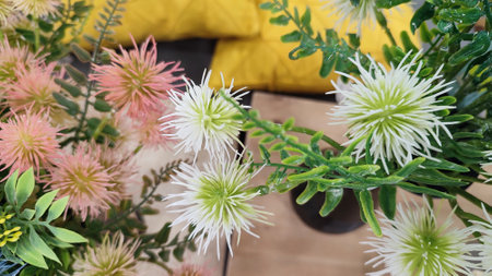 White green objects brunch artificial flowers art decorative. high quality photoの写真素材