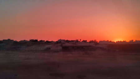 beautiful sunset over the desert, red sky nature. High quality photoの写真素材