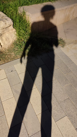 shadow on the street girl woman, people, green grass. High quality photo