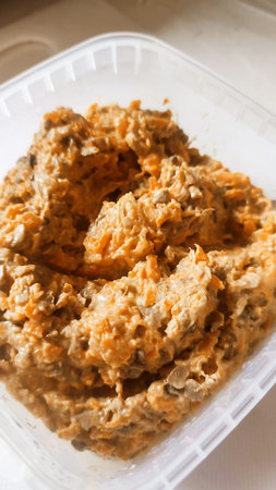 vegetable salad carrot pate with mushrooms and mayonnaise, food snack. High quality photo