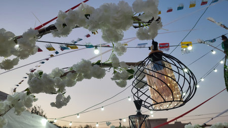 wedding interior decorative elements, lamp and candle. High quality photoの写真素材