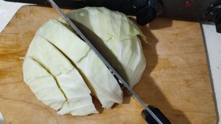 white cabbage cut for salad or soup, food fresh vegetables. High quality photoの写真素材
