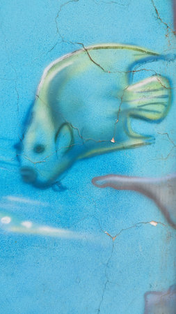 blue seascape pattern with fish wall design. High quality photo