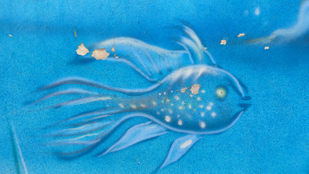 blue art seascape pattern with fish wall design. High quality photoの写真素材