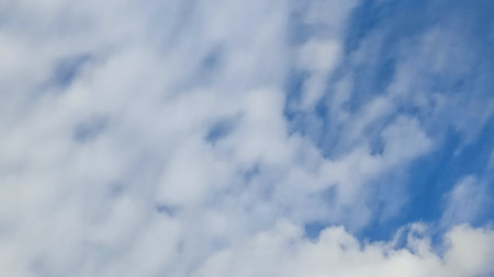 blue sky, white clouds background spring nature weather atmosphere. High quality photo