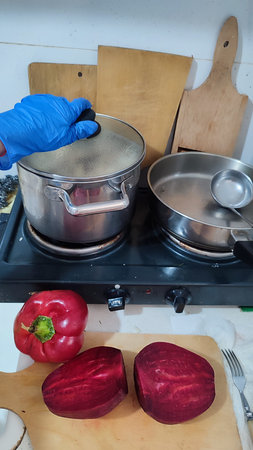fresh vegetables, beets, red sweet bell pepper, onions, cooking food. High quality photoの写真素材