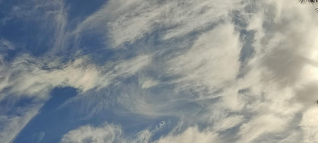 Blue sky white clouds background nature air sun light atmosphere weather autumn summer time.High...