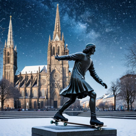 city square in winter cathedral sculpture architecture art High quality photoの写真素材