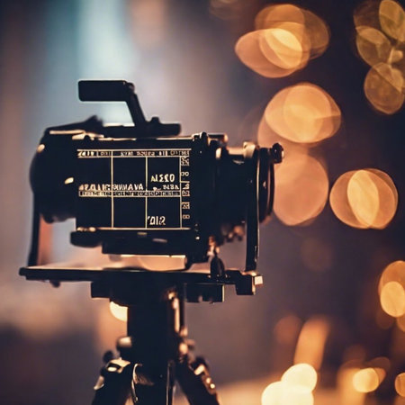 vintage old movie camera, bokeh light. High quality photoの写真素材