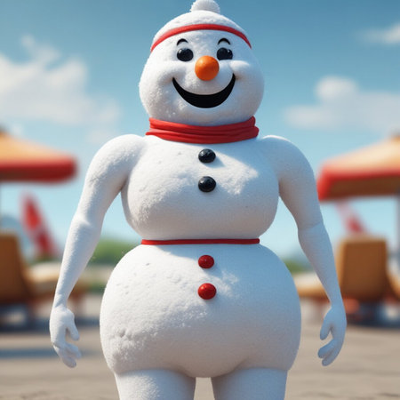 a funny snowman stands near the pool or on the beach. High quality photoの写真素材