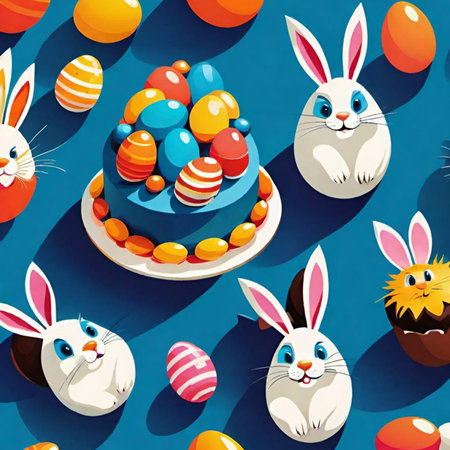 Bunny Easter holiday eggs color card. High quality illustrationの写真素材