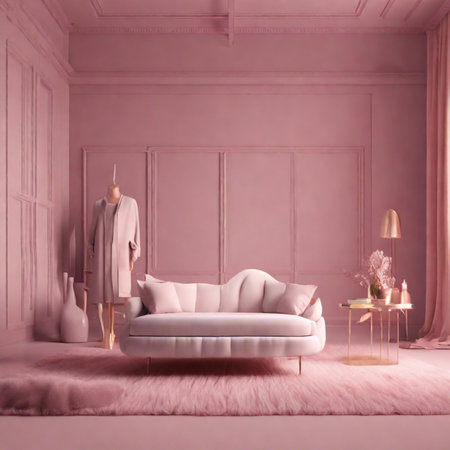 quiet luxury pink pantone shade of walls and furniture in the room. High quality 3d illustrationの写真素材
