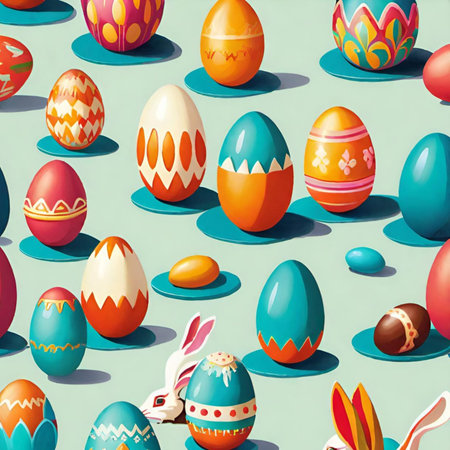 eggs easter bunny pattern colorful illustration. High quality illustrationの写真素材