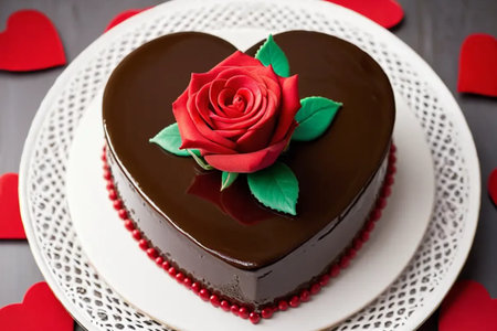 cake heart love dessert valentine holiday chocolate red rose beautiful. High quality illustrationの写真素材