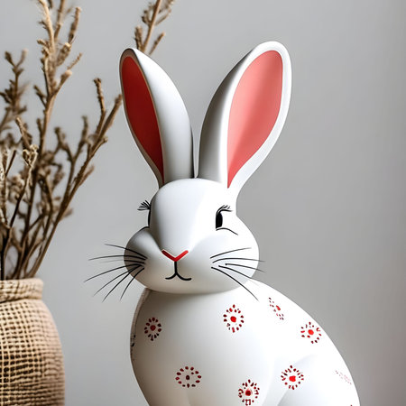 white rabbit 3d model toy gray background Easter symbol