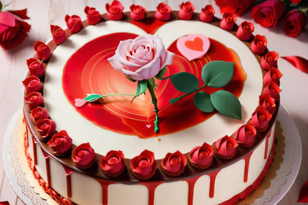 sweet cake heart love valentine's day dessert red pink roses cream food tasty beautiful decorated...