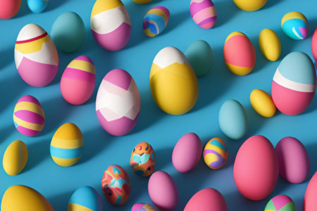 easter colorful eggs holiday food 3d. High quality photo pattern background
