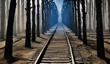 Holocaust, railway track rails sleepers path road Jewish catastrophe concentration camp tragedy....