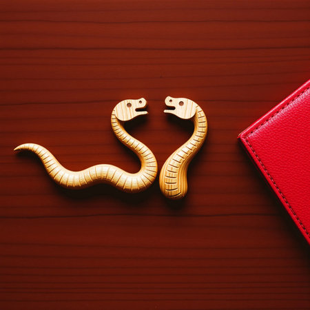 two wooden snakes Chinese new year holiday money love. High quality photoの写真素材