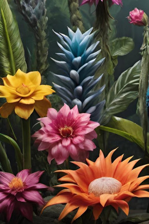 beautiful tropical flowers nature flora plants background alt, botanical garden pink yellow orange...