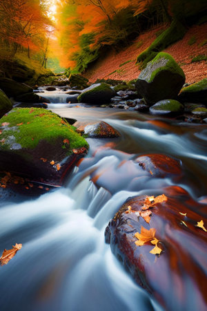 waterfall water stream river forest nature spring. High quality illustration stones 3D renderの写真素材