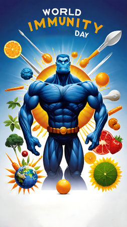 International Immunity Day health may 2025 healthcare symbol globe planet people doctor doctors patients infographic poster illustration ecology climate earth geography. High quality 3d illustration generated ai altの写真素材