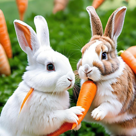 rabbits bunny carrot cute easter vegetables kids cartoon . High quality 3d illustrationの写真素材