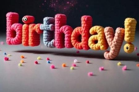 Happy birthday text cake holiday card dessert sweet anniversary 3D render object . High quality 3d illustrationの写真素材