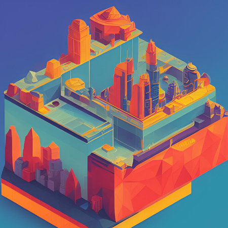 isomerism building 3D model game objects generated ai alt colors illustration . High quality illustrationの写真素材