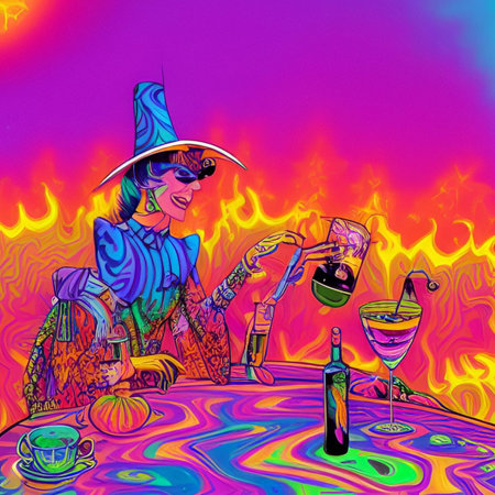 Art abstract neon purple surrealism fantasy illustration drink color generated. High quality illustration bar drinkの写真素材