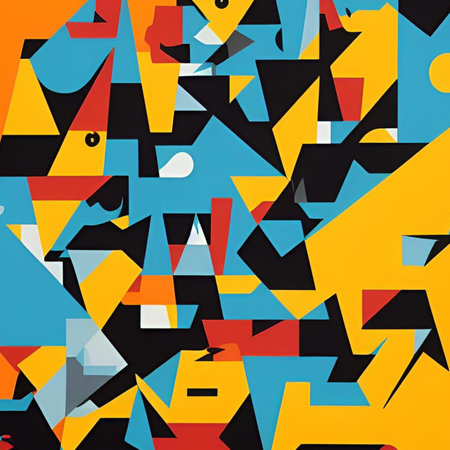 art abstract geometric figures retro games generated ai alt illustration painting poster image wallpaper background yellow blue red holiday party. High quality 3d illustrationの写真素材