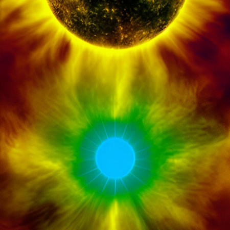 Abstract art sun shape red yellow black night light planet cosmic plasma illustration generated ai...