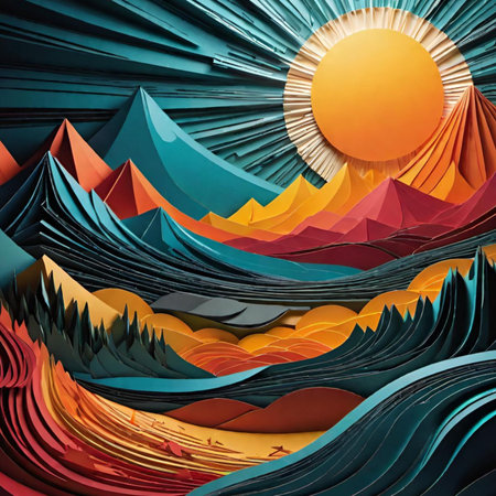 sun and moon abstract art illustration solar origami paper design decor figures night space planet...