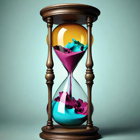 hourglass orange green sand time simbol object . High quality 3d illustrationの写真素材