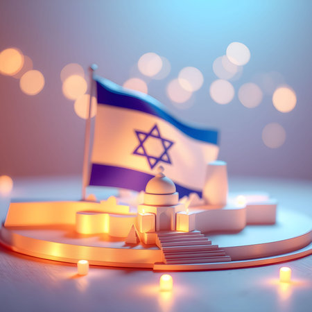 Israel flag star of David model temple 3D render generated rendering illustration country...