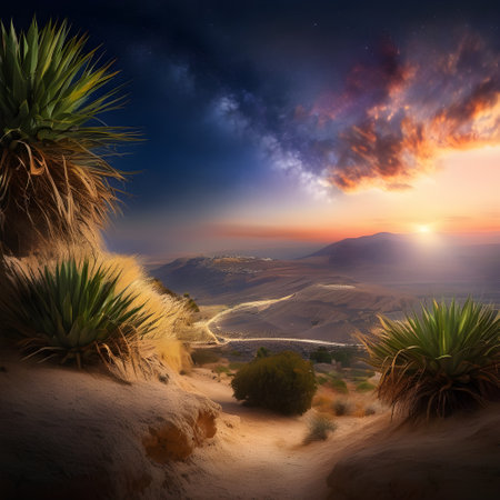 Landscape nature desert at night sky stars sunset. High quality photoの写真素材