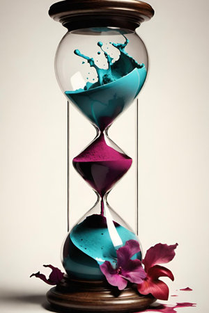 hourglass orange green sand time simbol object . High quality 3d illustration