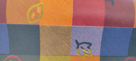 Colorful patchwork leaves background texture template art artwork ribbon red orange blue. High...