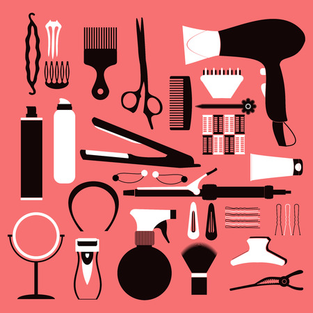 Hairdressing related symbol. Vector set of accessories for hair.のイラスト素材