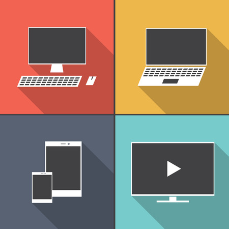 Set of electronic device  flat icons with long shadow.のイラスト素材