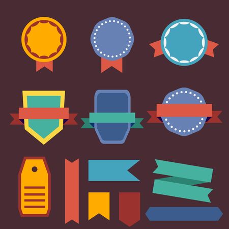 Flat design badges collection. modern style. Vintage, retro flat badges, labels and ribbons. Badges isolated, modern flat solid style.のイラスト素材