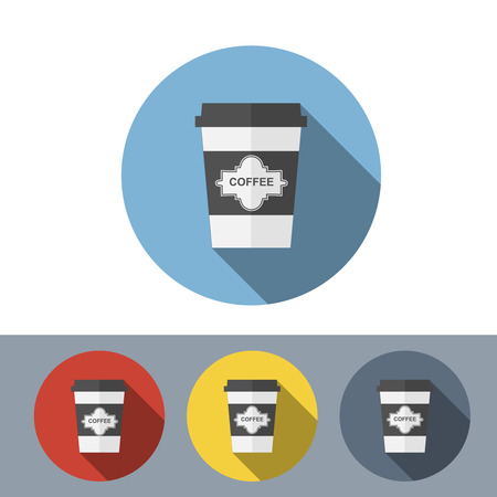Set of disposable coffee cup icon with coffee beans, Vector illustration flat design with long shadowのイラスト素材