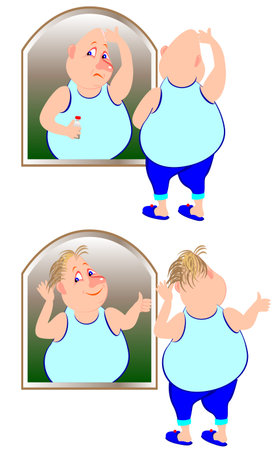 Illustration of hairless and happy haired funny man, cartoon image.のイラスト素材