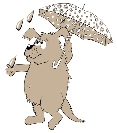 Illustration of dog holding umbrella, vector cartoon image.のイラスト素材