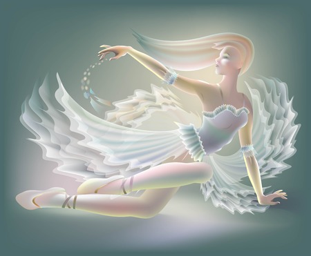 Illustration of beautiful ballerina sitting on the ground, vector cartoon image.のイラスト素材