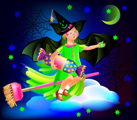 Little fairy celebrating Halloween, vector cartoon image.のイラスト素材