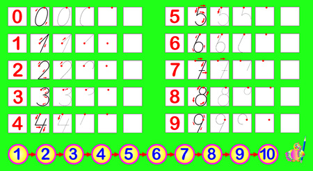 Exercises for young children. Need to draw the numbers according to the sample. Developing skills for counting and writing. Vector cartoon image.のイラスト素材